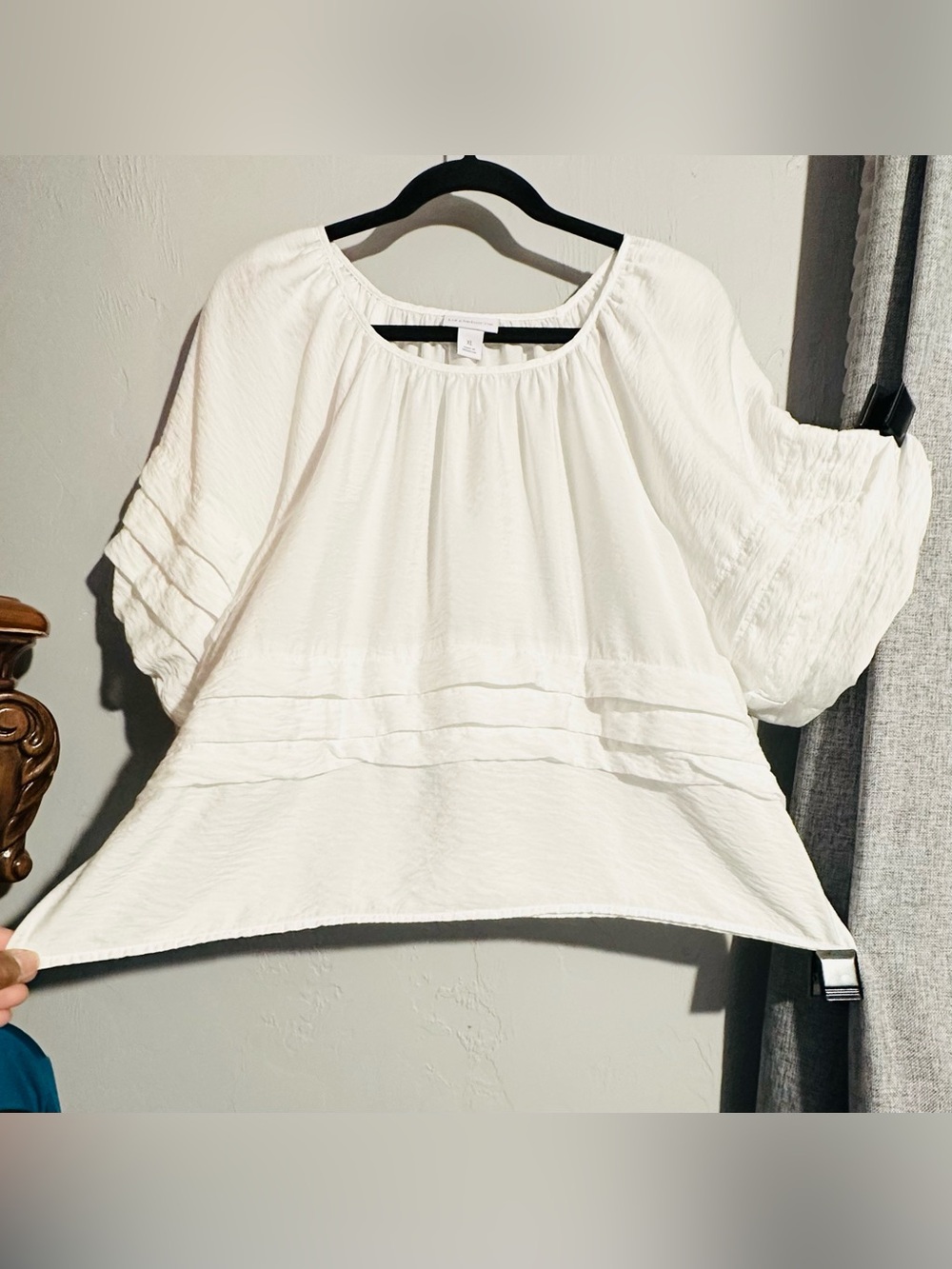 Liz Claiborne White Peasant-Style Balloon Sleeve Tiered Tunic , XL - Picture 6 of 6